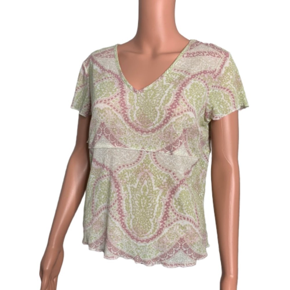 J Jill Large Short Sleeve V Neck Floral Top